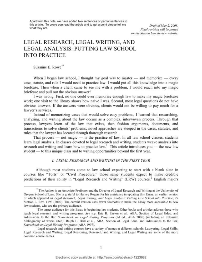 introduction to legal research method and legal writing