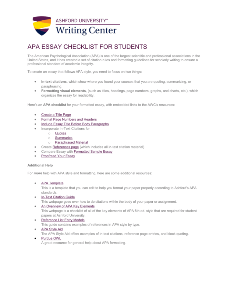 apa essay checklist