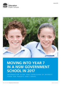 MOVING INTO YEAR 7 IN A NSW GOVERNMENT SCHOOL IN 2016
