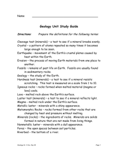 Geology Unit Study Guide