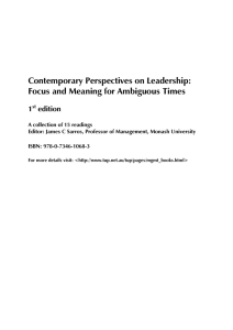 Contemporary Perspectives on Leadership: Focus and Meaning for