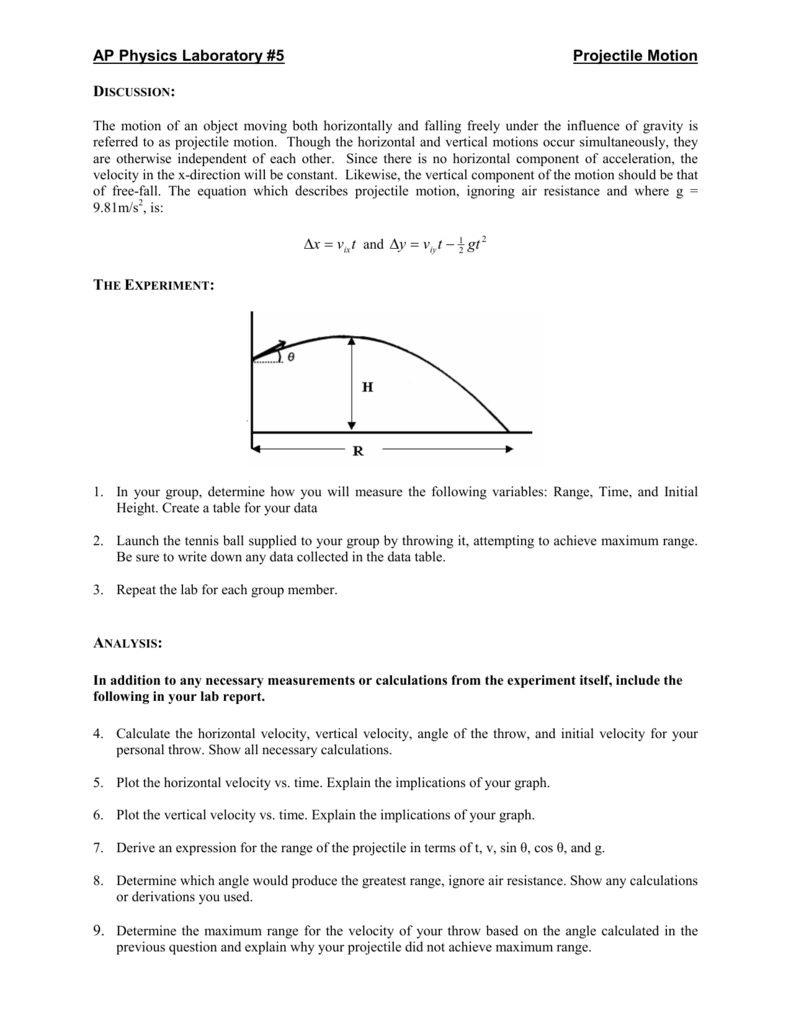 projectile motion lab answer key