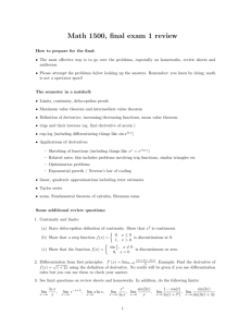 Math 1500, final exam 1 review