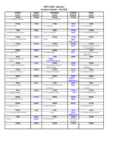 MATH 1500 - Calculus I Tentative Calendar