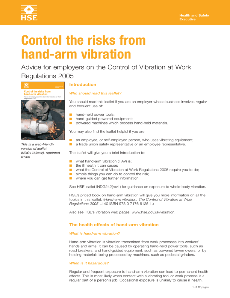 Control the risks from handarm vibration