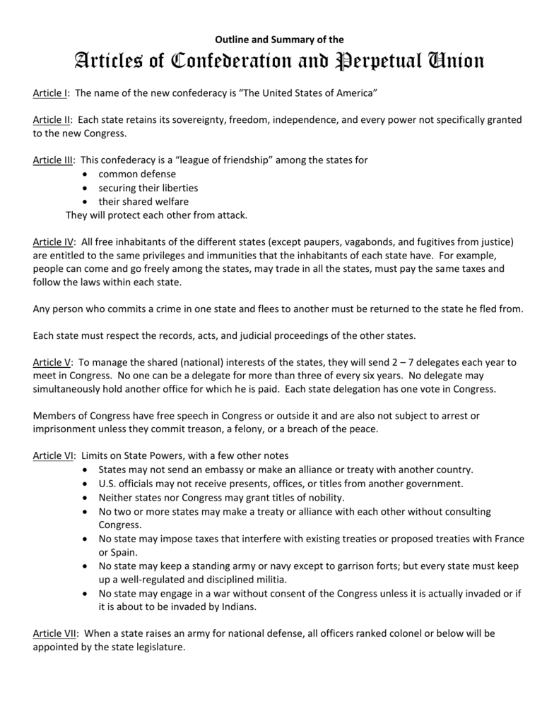 outline-and-summary-of-the-articles-of-confederation