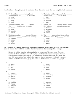 level f 9 vocabulary unit workshop Sadlier Practice Unit  Level F, Workshop Vocabulary 2: