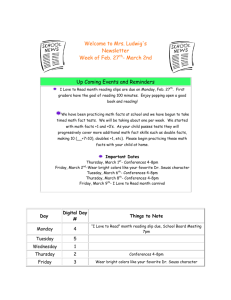 Welcome to Mrs. Ludwig's Newsletter Week of Feb. 27th