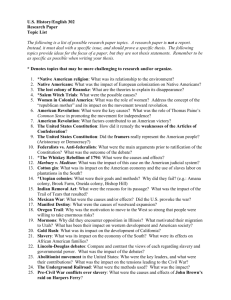 U.S. History/English 302 Research Paper Topic List The