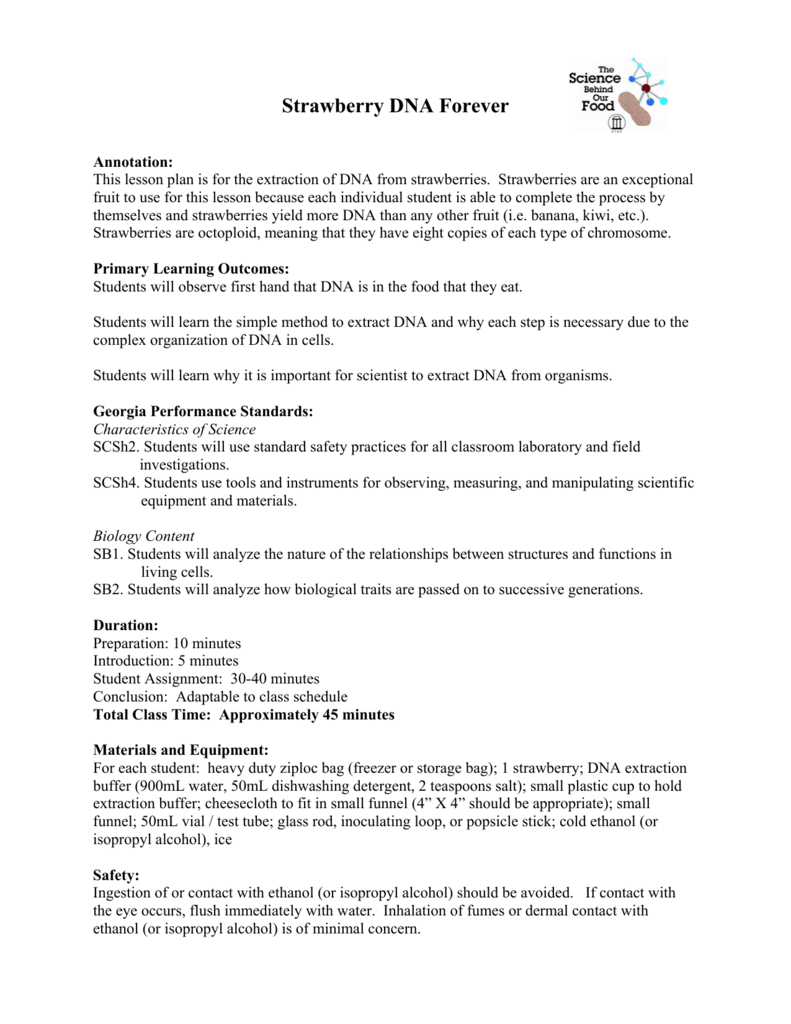 Strawberry Dna Extraction Lab Worksheet