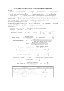 DATA SHEET FOR THERMODYNAMICS AND HEAT TRANSFER