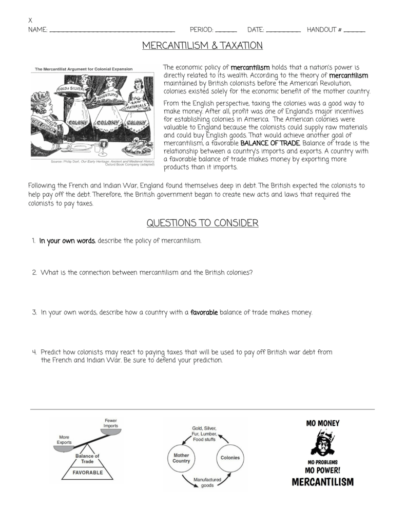 Mercantilism Worksheet