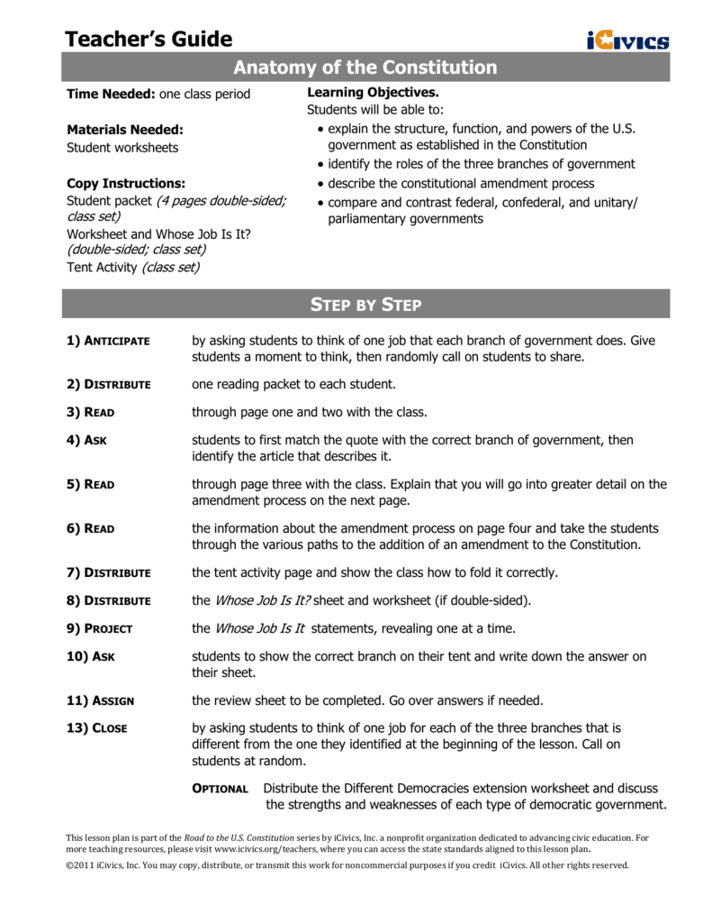 Anatomy Of The Constitution Worksheet Answers With The Constitution Worksheet Answers