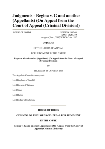 Judgments - Regina v. G and another (Appellants) (On Appeal from