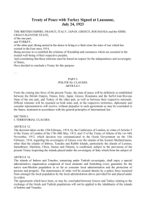 Treaty of Peace with Turkey Signed at Lausanne, July 24, 1923
