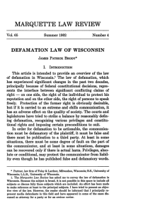 Defamation Law of Wisconsin - Marquette Law Scholarly Commons