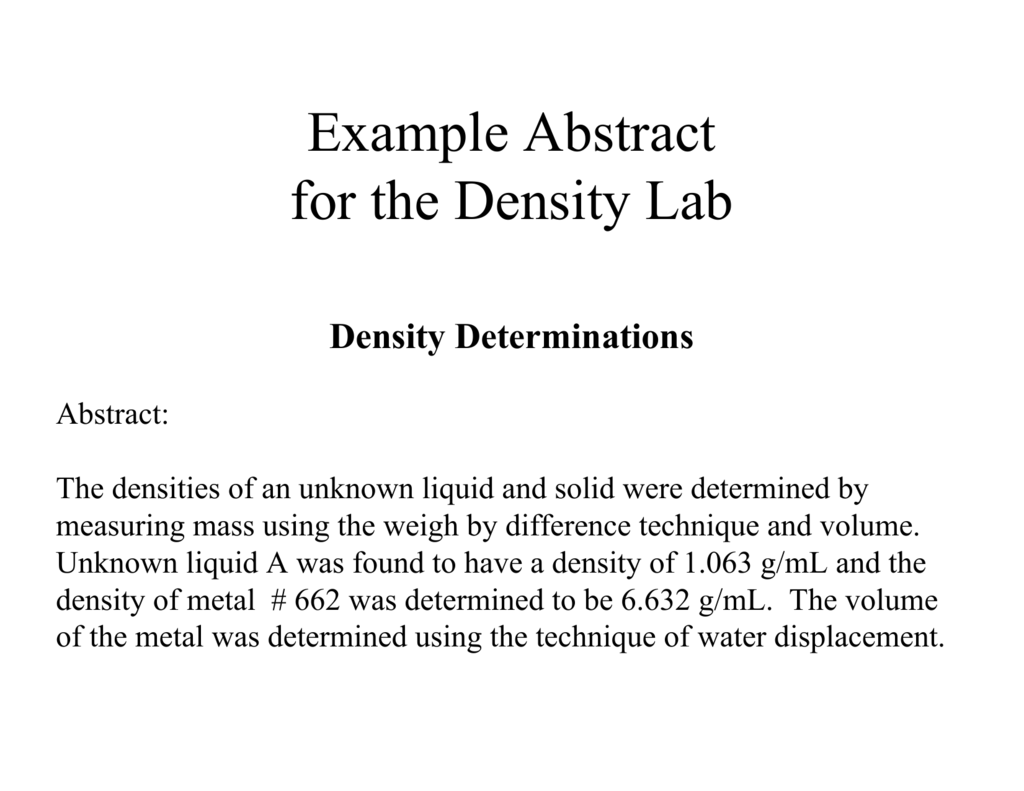 Example Abstract For The Density Lab