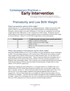 Prematurity and Low Birth Weight - Contemporary Practices in Early