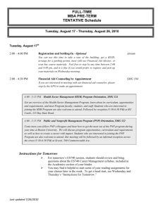 FULL-TIME MBA PRE-TERM TENTATIVE Schedule