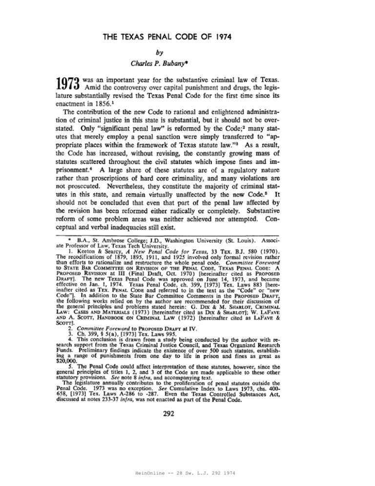 The Texas Penal Code Of 1974 292