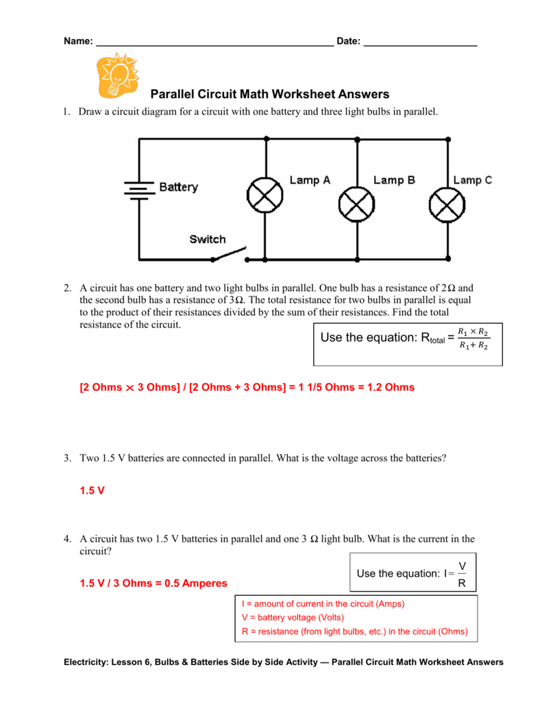 Parallel Circuit Math Worksheet Answers  Throughout Circuits Worksheet Answer Key