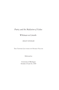 Poetry and the Mediation of Value: Whitman on Lincoln