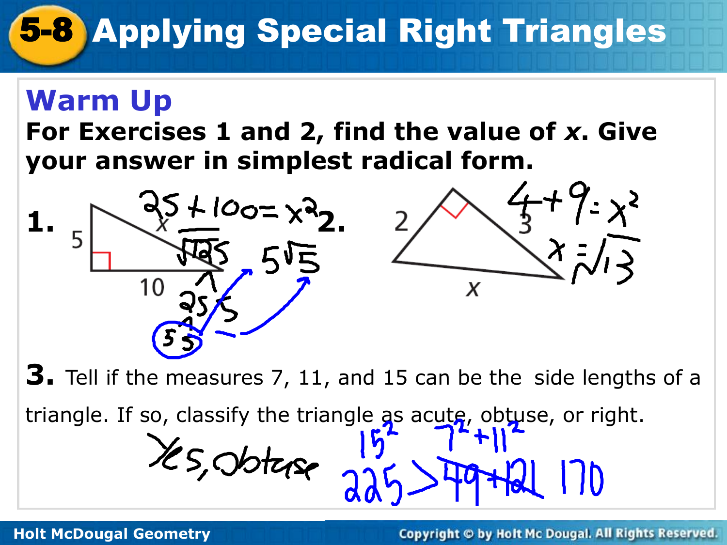 20-20 Applying Special Right Triangles Intended For 5 8 Special Right Triangles Worksheet%
