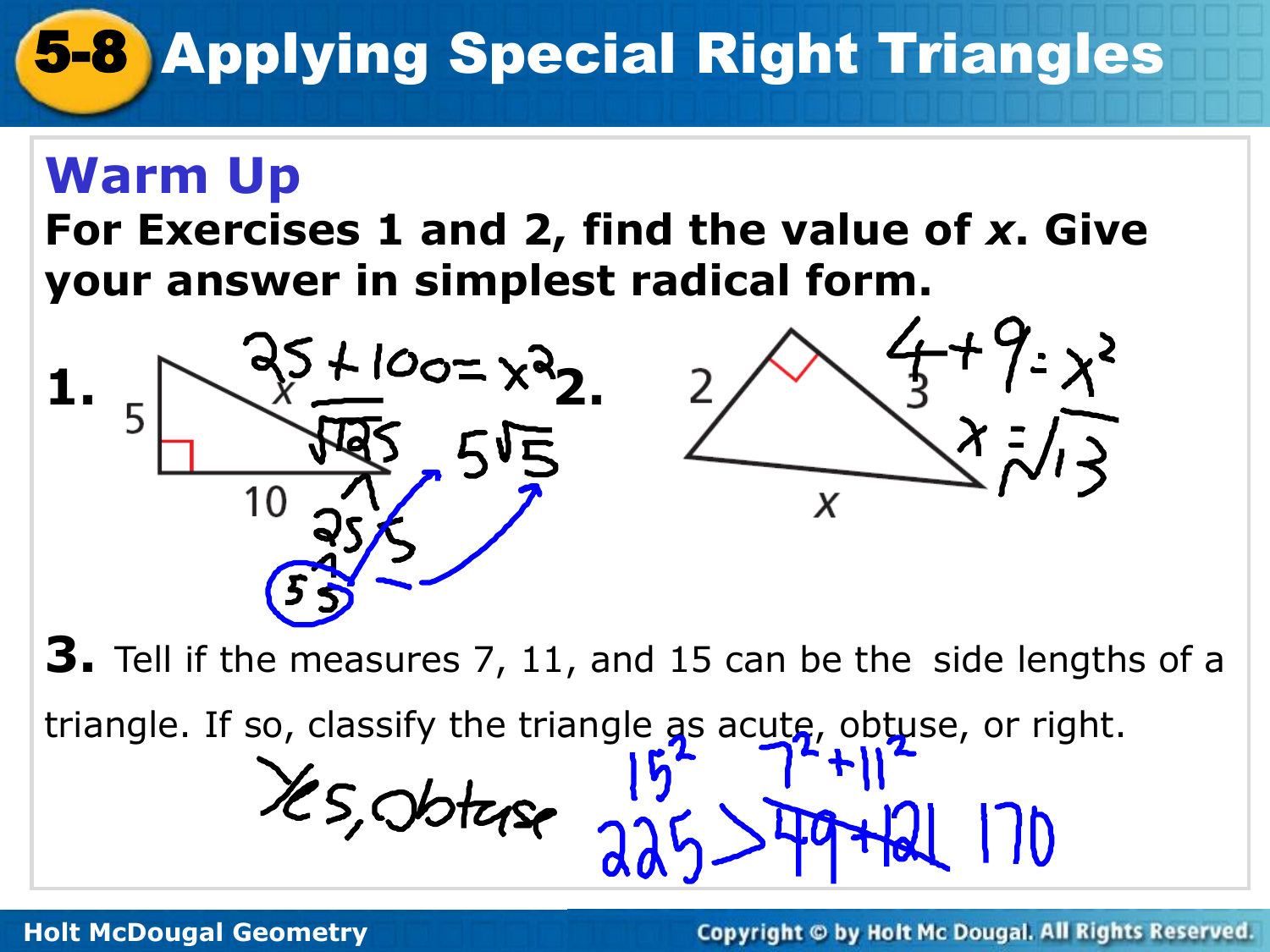 22-22 Applying Special Right Triangles Regarding 5 8 Special Right Triangles Worksheet%