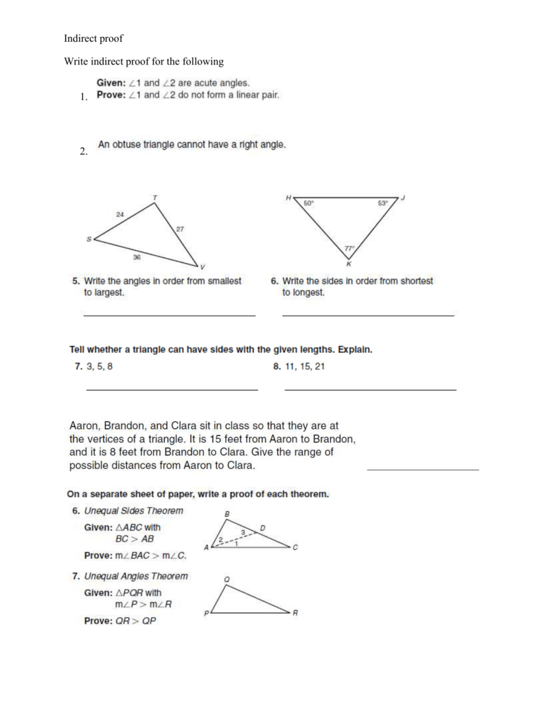 5 6 Practice C Inequalities In Two Triangles