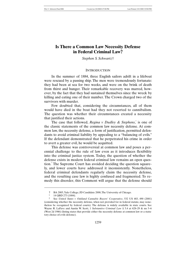 criminal law essay on defense