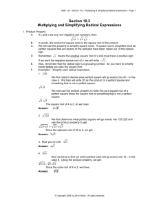 Section 10.3 Multiplying and Simplifying Radical Expressions