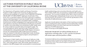 lecturer position in public health at the university of california irvine