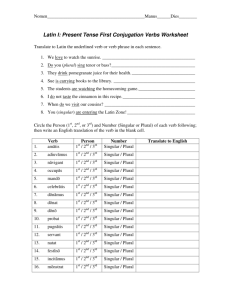 Latin I: Present Tense First Conjugation Verbs Worksheet