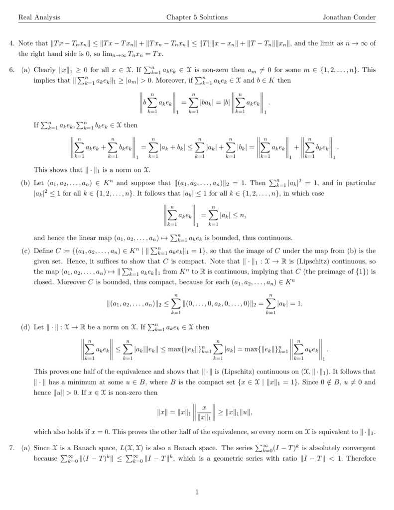 Real Analysis Chapter 5 Solutions Jonathan Conder 4 Note That Tx