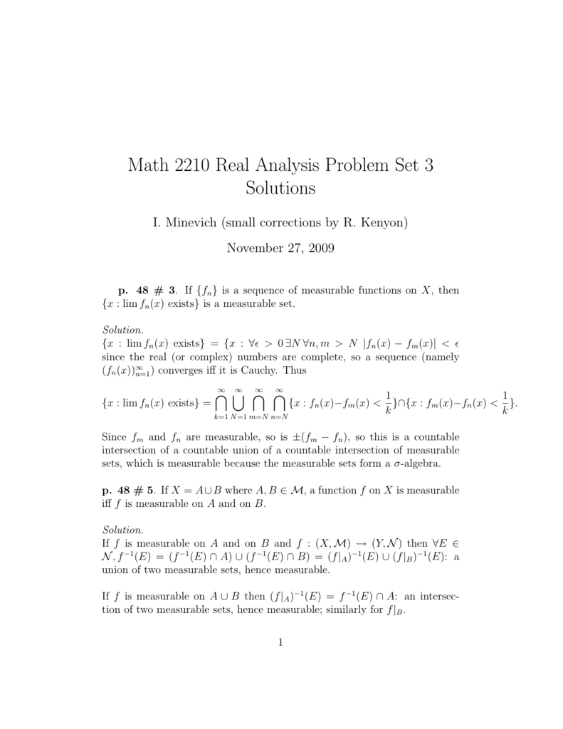 Math 2210 Real Analysis Problem Set 3 Solutions