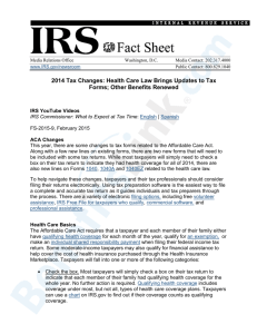 IRS FS-2015-9 - 2014 Tax Changes: Health Care Law brings