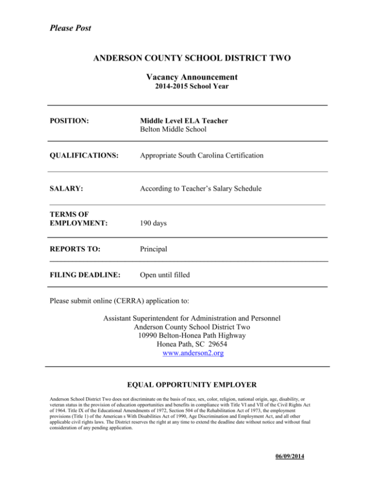ANDERSON COUNTY SCHOOL DISTRICT TWO