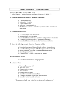 Honors Biology Unit 1 Exam Study Guide
