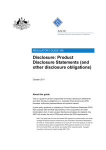 Product Disclosure Statements - Australian Securities and