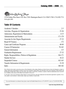 Table Of Contents - Golden West College