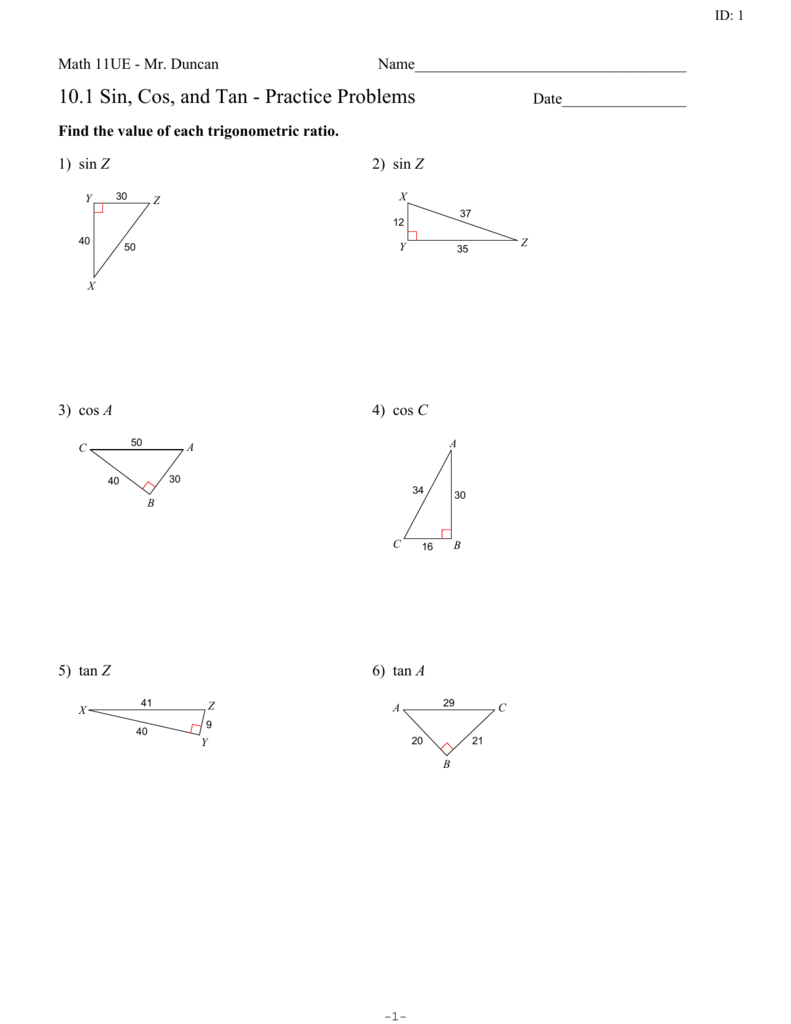 10 1 Sin Cos And Tan Practice Problems ia1