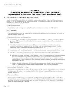 UC DAVIS TRANSFER ADMISSION GUARANTEE (TAG) CRITERIA