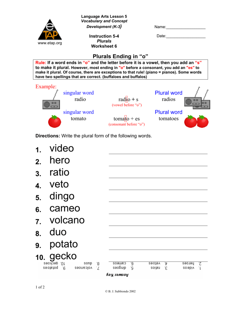 Plurals Ending In o 