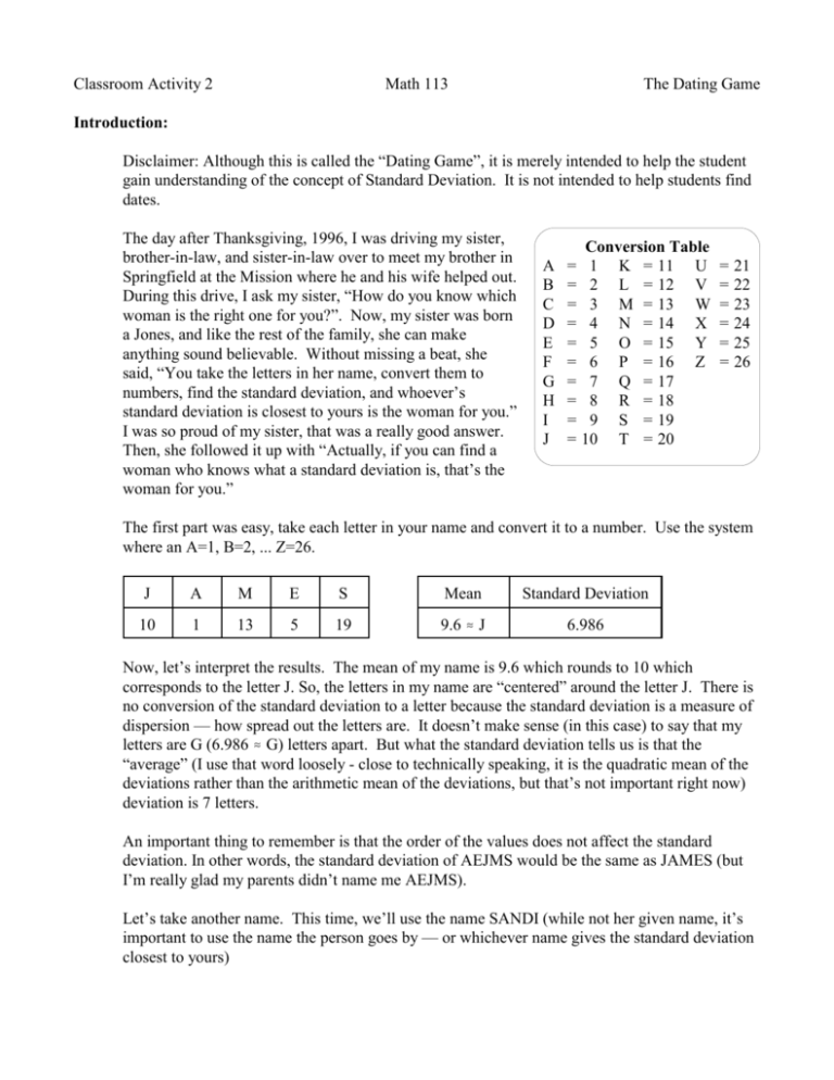 Conversion Table A 1 B 2 C 3 D 4 E 5 F 6 G 7 H 8 I