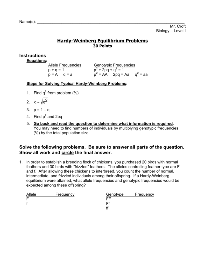 Hardy Weinberg Problem Set / Hardy Weinberg Practice Problems