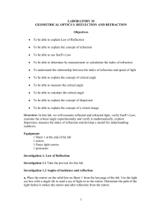 1 LABORATORY 10 GEOMETRICAL OPTICS I: REFLECTION AND