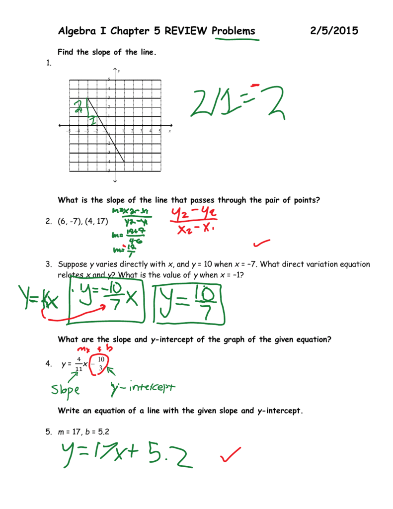 Algebra I Chapter 5 Review Problems 2 5 15