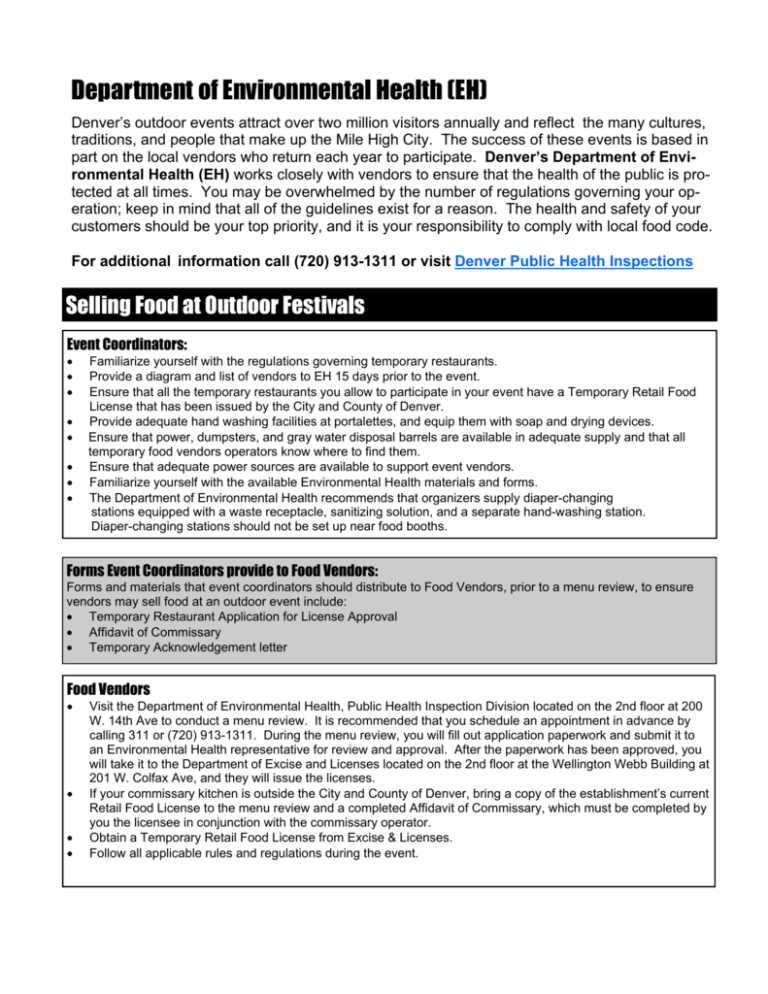 Food Vendor Requirements City and County of Denver