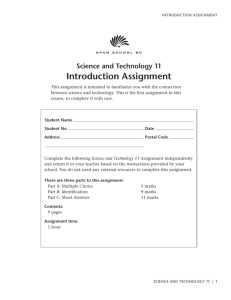 Science & Technology 11 Introduction Assignment