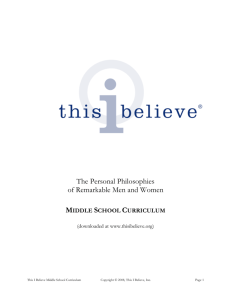 This I Believe® middle school curriculum